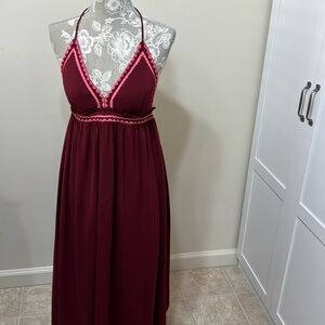 Express Plunge Neck Halter Maxi Dress Wine